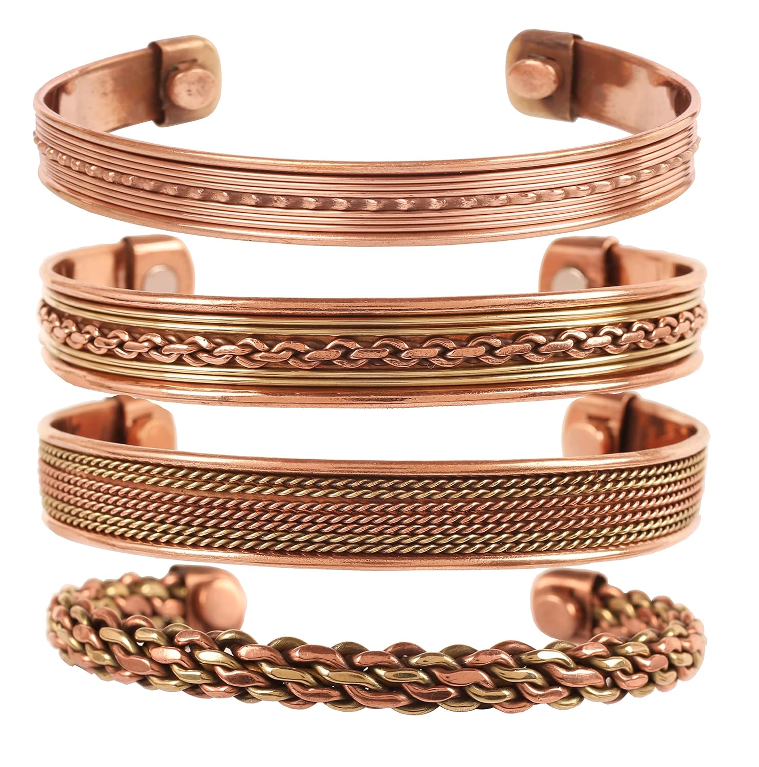 Touchstone Indian Three Metal Copper Brass Peace Healing Chakra Yoga Meditation Mantra Jewelry Bracelet for Women and Men.