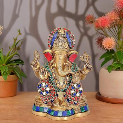 Amazon Brand - Umi Brass Ganesha Statue On Base Giving Blessing for Home Decor Idol Decor | Height : 6.5 inches
