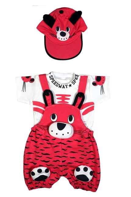 Trendy Dukaan Baby Boy's And Baby Girl's Dungaree Set / Romper Set with T-Shirt (0 Months - 6 Months, Rani)