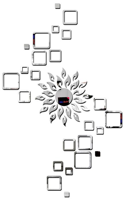 Bikri Kendra Chote Mote Seller - Sun Square Silver 4set Mirror Stickers for Wall Acrylic Mirror Wall Decor Sticker Wall Mirror Stickers Acrylic Stickers Wall Stickers for Hall Room Bed Room Kitchen.