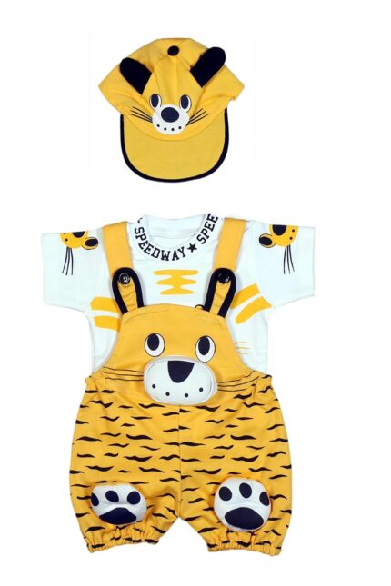 Trendy Dukaan Girls Cotton Baby Boy's And Baby Girl's Dungaree Set / Romper Set With T-Shirt (6 Months - 12 Months, Yellow), 6-12 Months