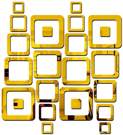 Chote Mote Seller - Square Decorative Mirror Stickers for Wall, Wall Mirror Stickers, 3D Acrylic Stickers Wall Stickers for Hall Room, Bed Room, Kitchen Living Room Kids Room. (Golden, Pack 30)