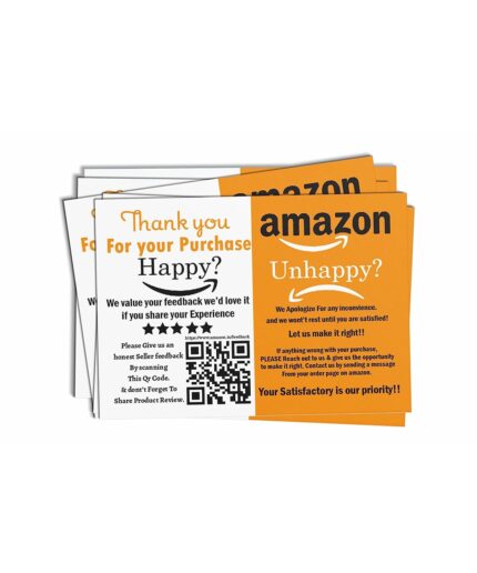 D2C Amazon Thank You Card with QR Code for Seller Feedback � Review Request Insert for Customer Satisfaction | 3.5 x 2.5 Inches, 300gsm Cardstock, Pack of 500