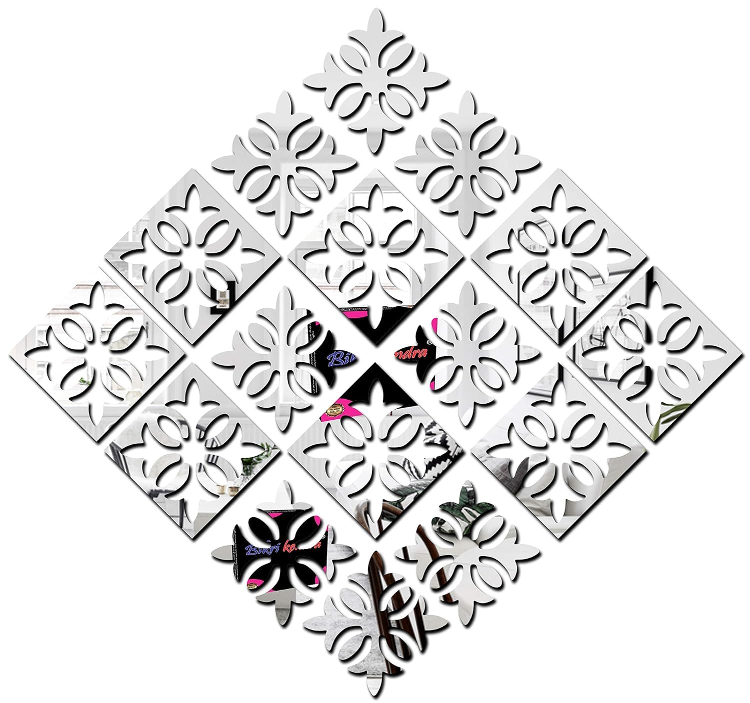 Chote Mote Seller - Beautiful Pattern Mirror Stickers for Wall, Acrylic Mirror Wall Decor Sticker, Wall Mirror Stickers, Wall Stickers for Hall Room, Bed Room, Kitchen. (Silver, Pack of 30)