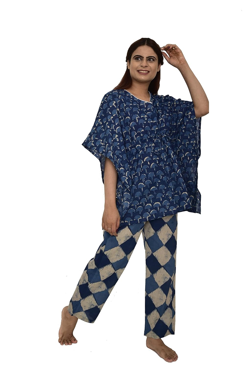 Comfortable 100% Cotton Kaftan Pajama / Pant Unique Indigo Jaipuri Floral Print Night Suit for Women / Girls
