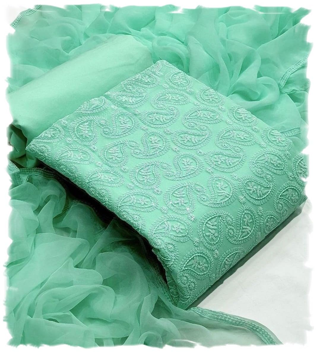 Pandadi Women's Georgette Lucknowi Chikankari Embroidered Unstitched Dress Material