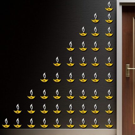 Chote Mote Seller - Diya Decorative Mirror Stickers for Wall, Wall Mirror Stickers, 3D Acrylic Stickers Wall Stickers for Hall Room, Bed Room, Kitchen Living Room Kids Room. (Golden, Pack of 10)