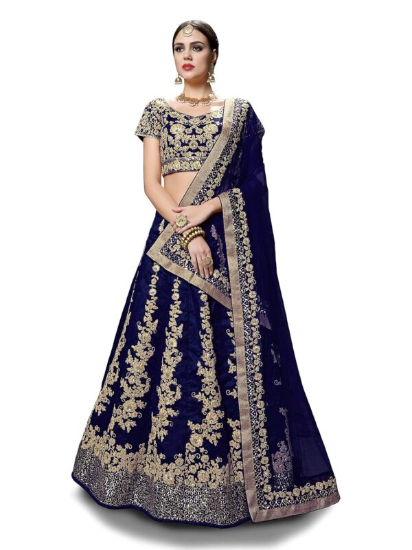 Zeel Clothing Women's Raw Silk Semi stitched Lehenga Choli (7008-Blue_Blue_Free Size)