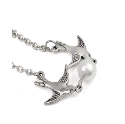 Bold N Elegant Women's Silver Plated Jewellery Pair Of Love Birds Symbol Of Love And Peace With Elegance Of Pearl Choker Necklace Neck Chain Neckpiece For Everyday Wear