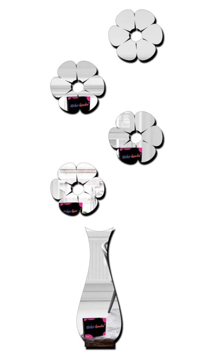 Chote Mote Seller - Flower Pot Mirror Stickers for Wall 3D Acrylic Sticker Mirror Sticker Wall Stickers for Hall Living Room (Silver, pack of 1)