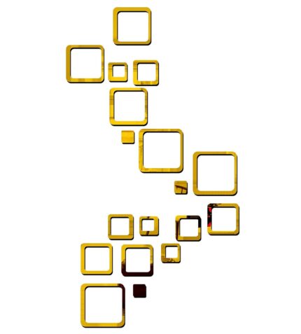 Chote Mote Seller - 18 Square Golden Decorative Unframed Mirror Stickers for Wall,3D Acrylic Stickers Wall Stickers for Hall Room,Bed Room,Living Room Kids Room. (Pack of 18)