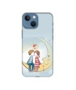 Amazon Brand - Solimo Designer Couple Sitting On Moon 3D Printed Hard Back Case Mobile Cover for Apple iPhone 13 Mini (Plastic_Multicolor)