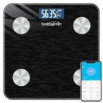 Healthgenie Smart BMI Weight Machine for Body Weight with 18 Body Parameters Sync with Mobile App, Body fat Analyzer Machine with 2 Yrs Warranty Bluetooth Weighing Machine Coal Black (HB-411)