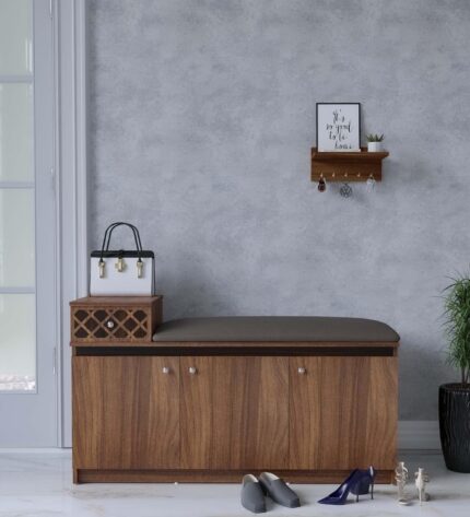 COUCH CULTURE Merell 3 Door Engineered Wood Shoerack with Cushion |Footwear Organizer |1 Drawer |6 Shelves Slipper Sandals Stand | Wooden Shoe Rack for Home - (Finish Color - Leon Teak, Knock Down)