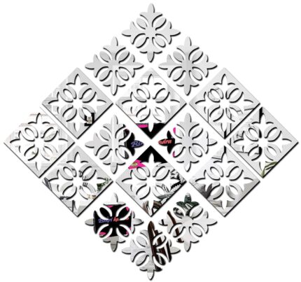 Chote Mote Seller - Beautiful Pattern Mirror Stickers for Wall, Acrylic Mirror Wall Decor Sticker, Wall Mirror Stickers, Wall Stickers for Hall Room, Bed Room, Kitchen. (Silver, Pack of 20)