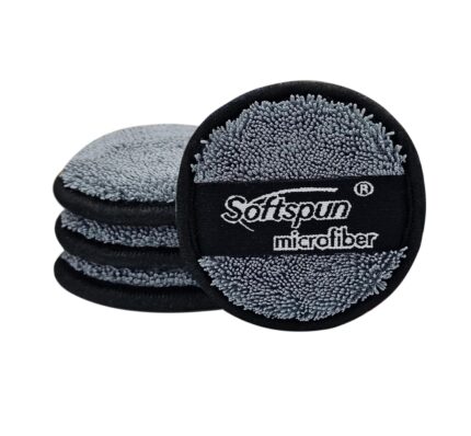 SOFTSPUN Microfiber Reusable Round Polishing Pad, Pieces Set, 600 GSM (Grey) Multipurpose. Ultra-Soft Applicator Pads with Finger Band Perfect Cleaning for Car, Bike, Window, and More.…