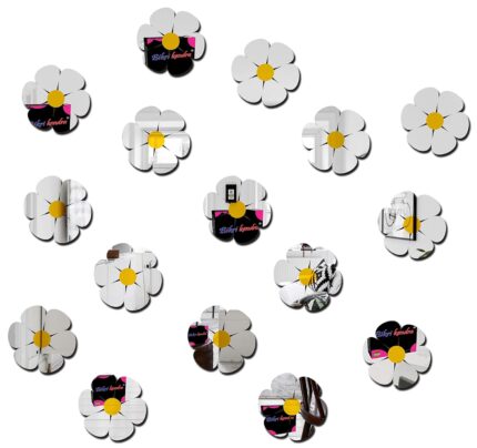 Chote Mote Seller - 16 Flower Silver Mirror Stickers for Wall Mirror Stickers for Wall Acrylic Mirror Sticker Wall Mirror Stickers Acrylic Stickers Wall Stickers for Hall Room Bed Room Kitchen.