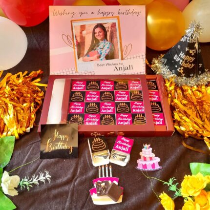 Expelite Personalised Birthday Gift Pack of 24 Pieces Dry Fruits Chocolate with Greeting Card for Friends and Family