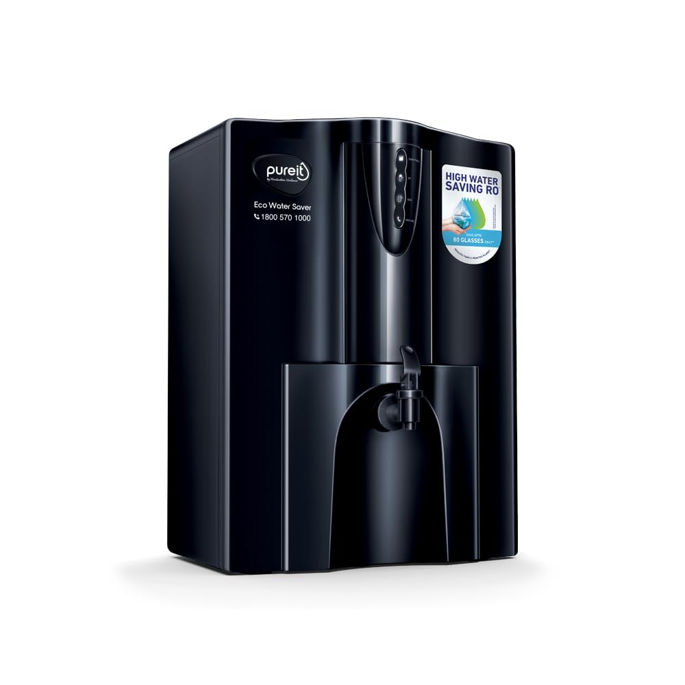 HUL Pureit Eco Water Saver RO+UV+MF+Mineral | INR 2000 Off on Exchange | 7 stage | 10L | Upto 60% Water Savings | Suitable for Borewell, Tanker & Municipal Water | Table Top | Wall Mountable |Black