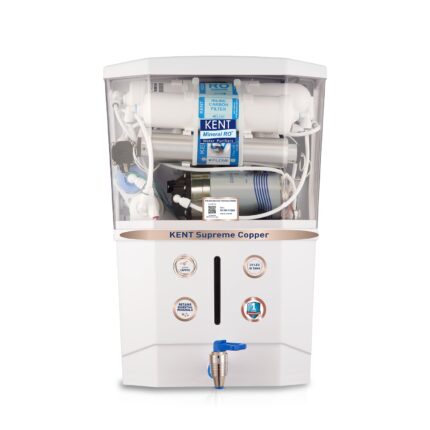 KENT Supreme Copper RO Water Purifier | RO + UV + UF + Copper + TDS Control + UV LED Tank | .0001 Micron RO Membrane | Auto Flush Feature | 8L | 20LPH | Ideal for Borewell/Tanker/Municipal Water