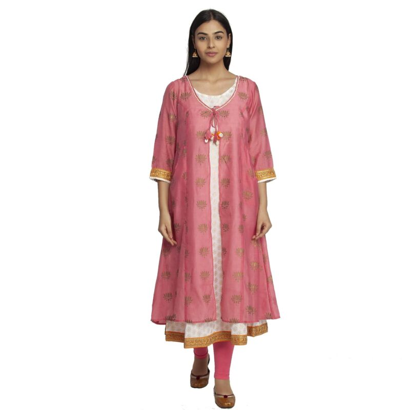 Paislei Designer Chanderi with Cotton Inner Stitched A-Line Tunic for Women & Girls on Jeans Palazzo or Skirt (Plus Size Upto 5XL)