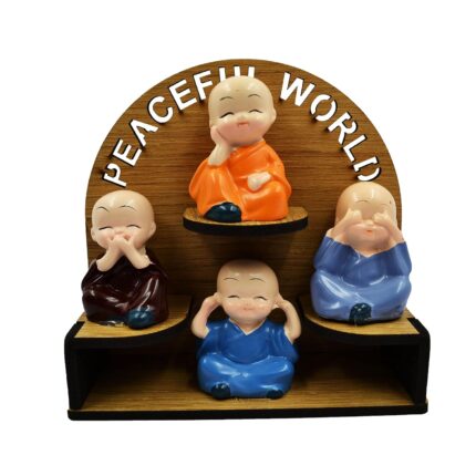 Amazon Brand - Umi Buddha Monk on Wooden Base Statue Home Decor Items Figurines Showpiece - Cute Mini Baby Buddha Statue for Table Top Diwali Home Decoration Gift Items, Resin
