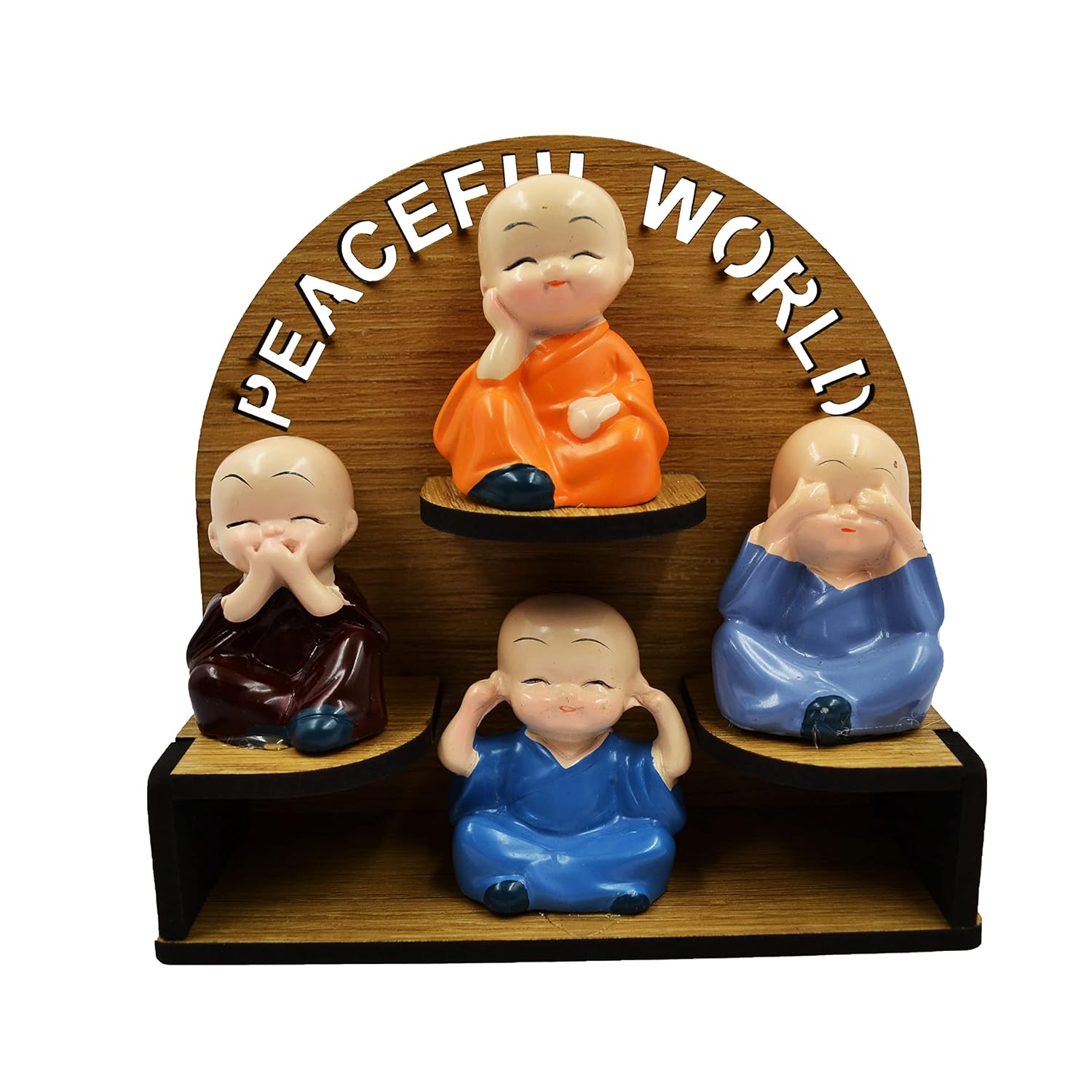 Amazon Brand - Umi Buddha Monk on Wooden Base Statue Home Decor Items Figurines Showpiece - Cute Mini Baby Buddha Statue for Table Top Diwali Home Decoration Gift Items, Resin